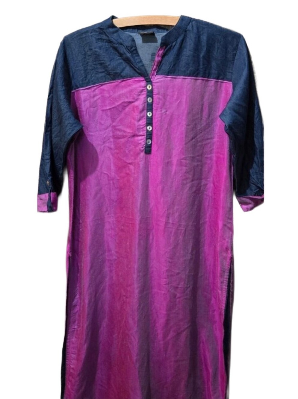 Soch XL Pink Blue Colorblock Tunic Kurta Dress 3/4 Sleeve Side Slits Boho